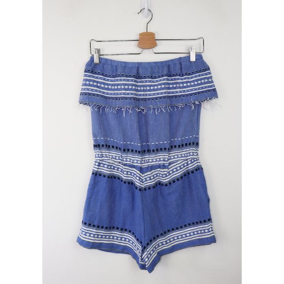 Lemlem Izara Romper Playsuit Strapless Woven Ruffle Bust Fringe Trim Blue Small - Picture 7 of 9
